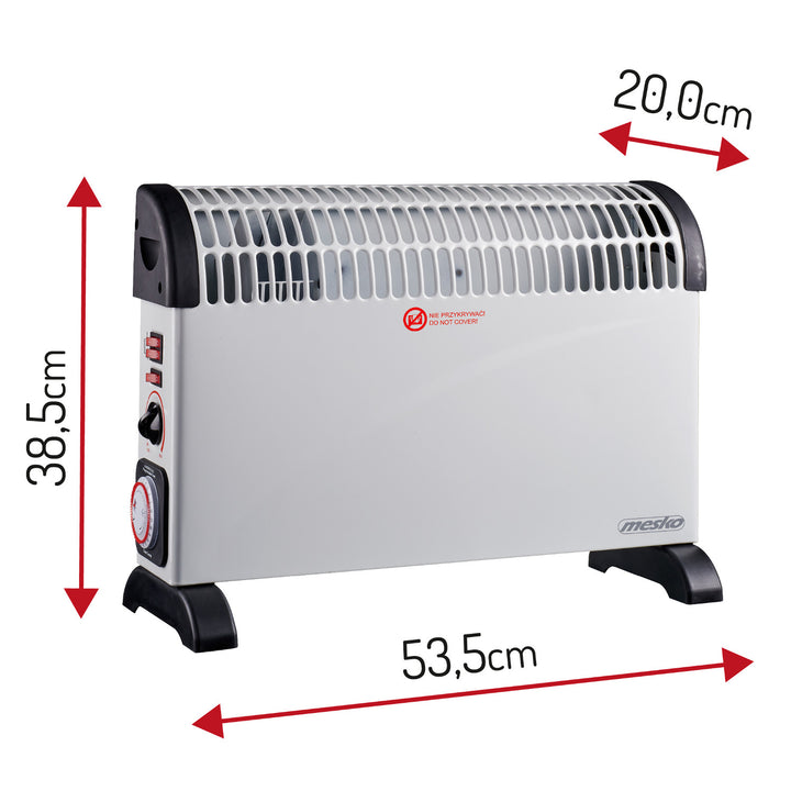 Convector eléctrico, termostato, 2000 W, temporizador de 24 horas, blanco, cable de 150 cm, Mesko, MS 7741W