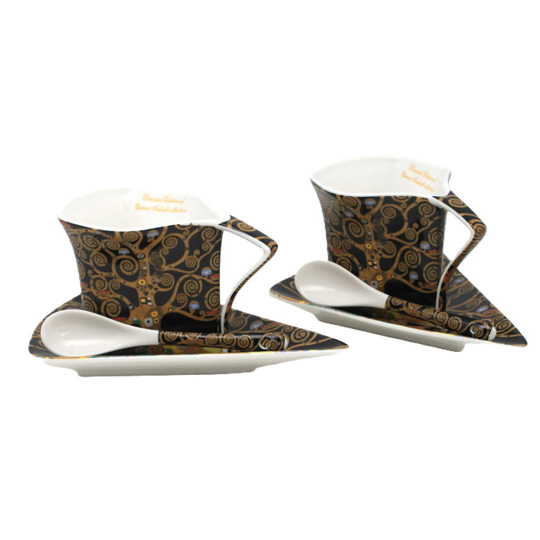 Tazas de porcelana Klimt «El árbol de la vida», 2 x 180 ml, con cucharillas, Queen Isabell