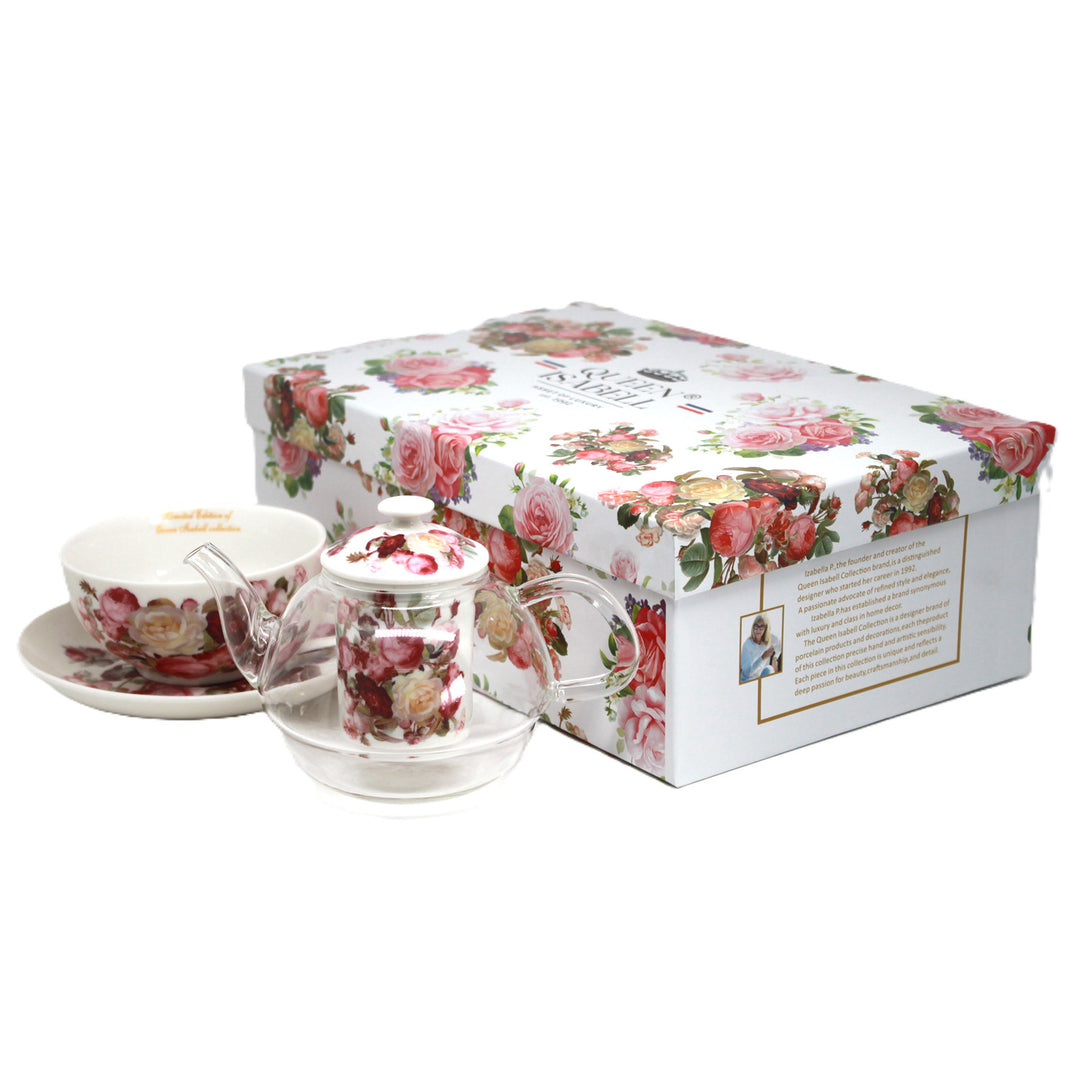 Juego de té «Rosas», taza y tetera (tea for one) Queen Isabell