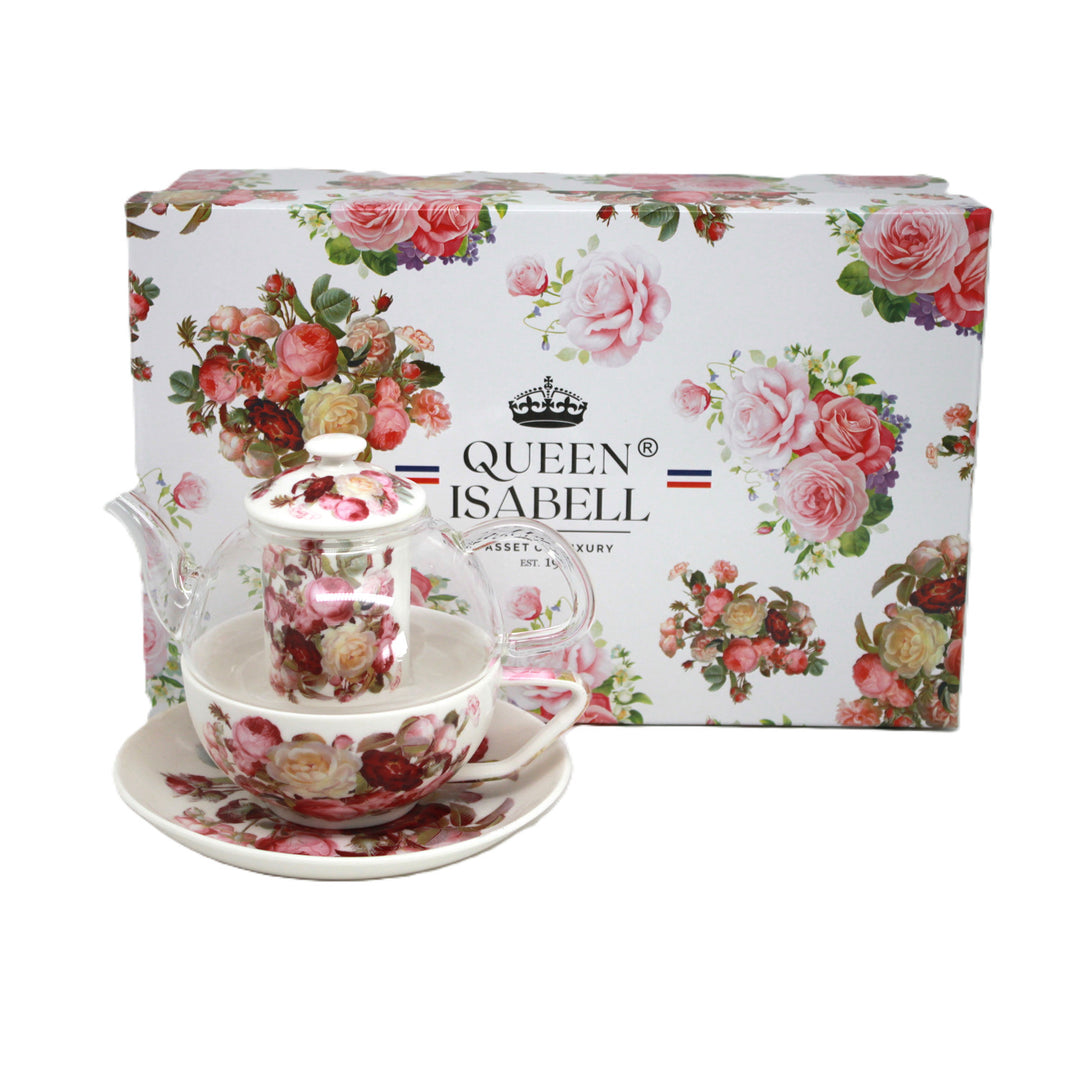 Juego de té «Rosas», taza y tetera (tea for one) Queen Isabell