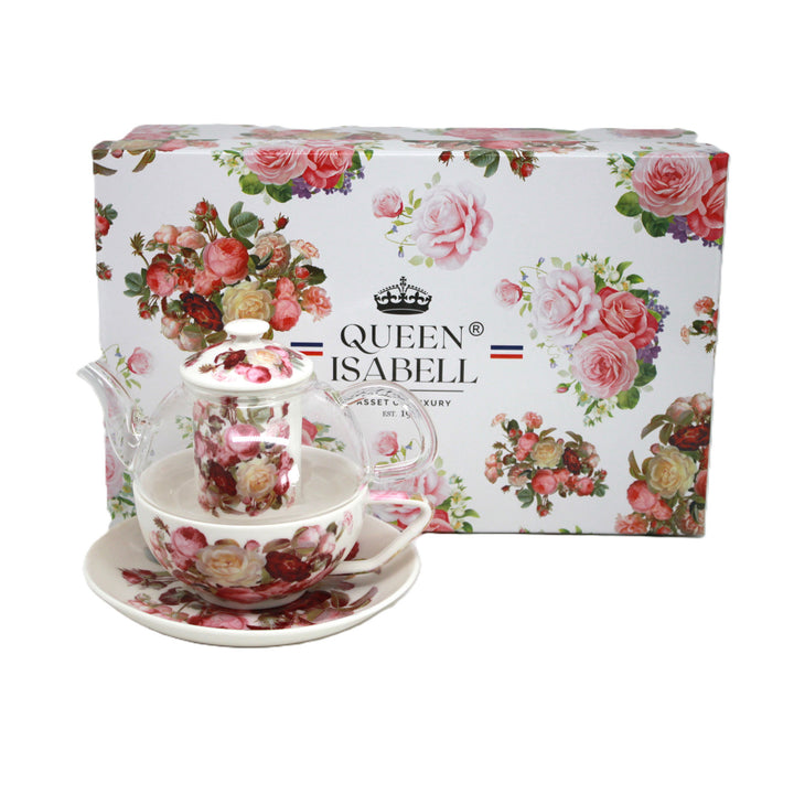 Juego de té «Rosas», taza y tetera (tea for one) Queen Isabell