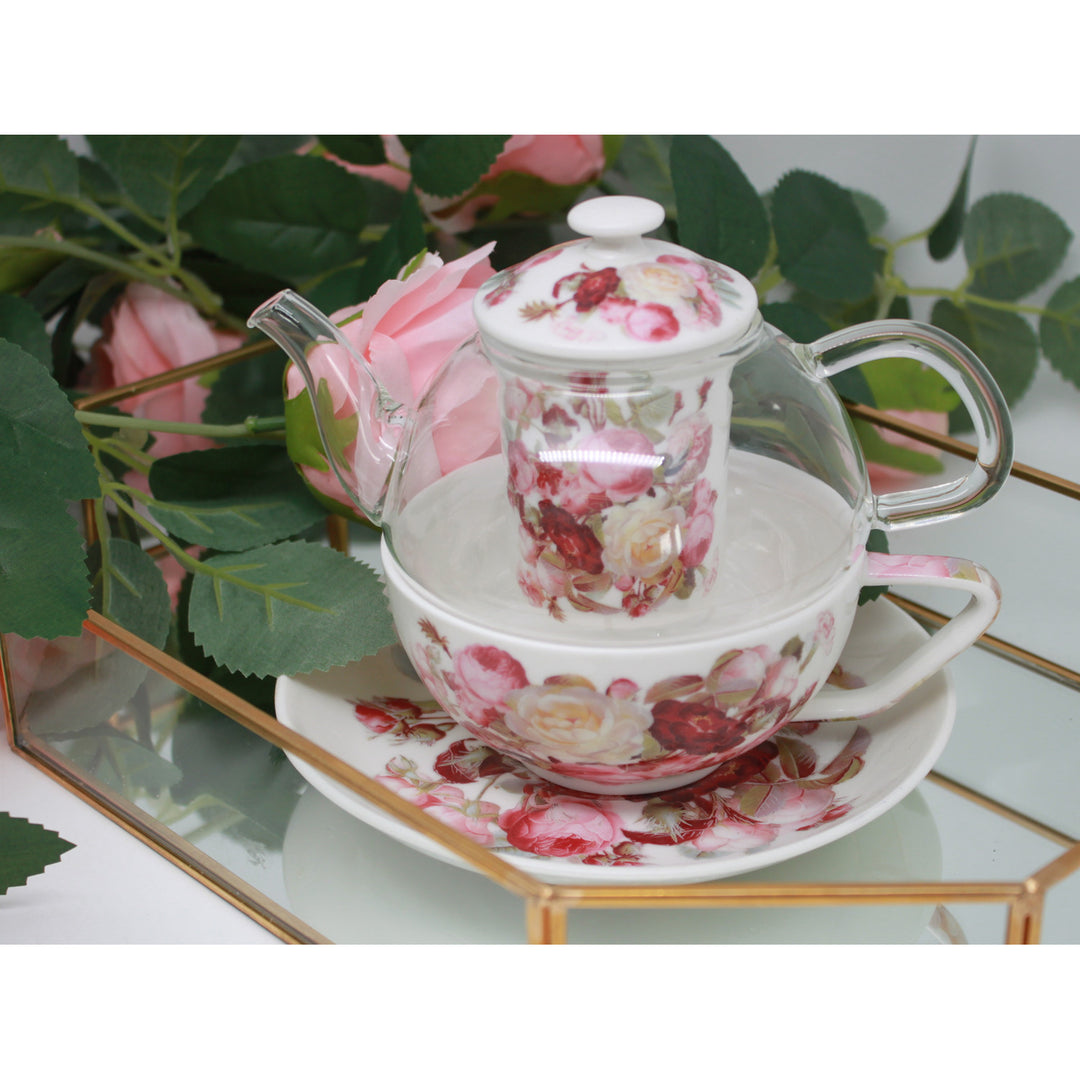 Juego de té «Rosas», taza y tetera (tea for one) Queen Isabell