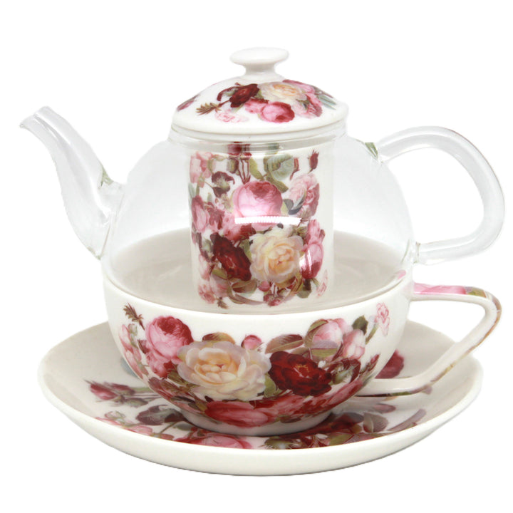 Juego de té «Rosas», taza y tetera (tea for one) Queen Isabell
