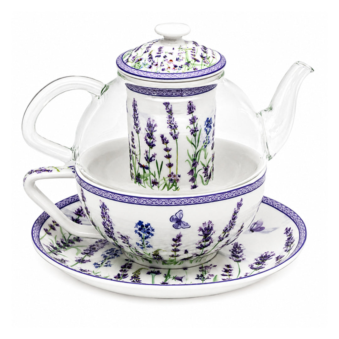 Juego de té «Lavanda», taza y tetera (tea for one) Queen Isabell