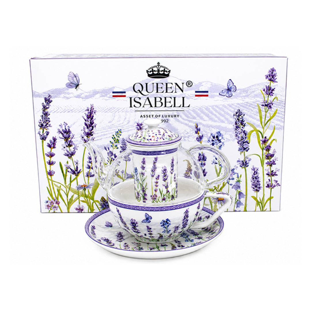 Juego de té «Lavanda», taza y tetera (tea for one) Queen Isabell