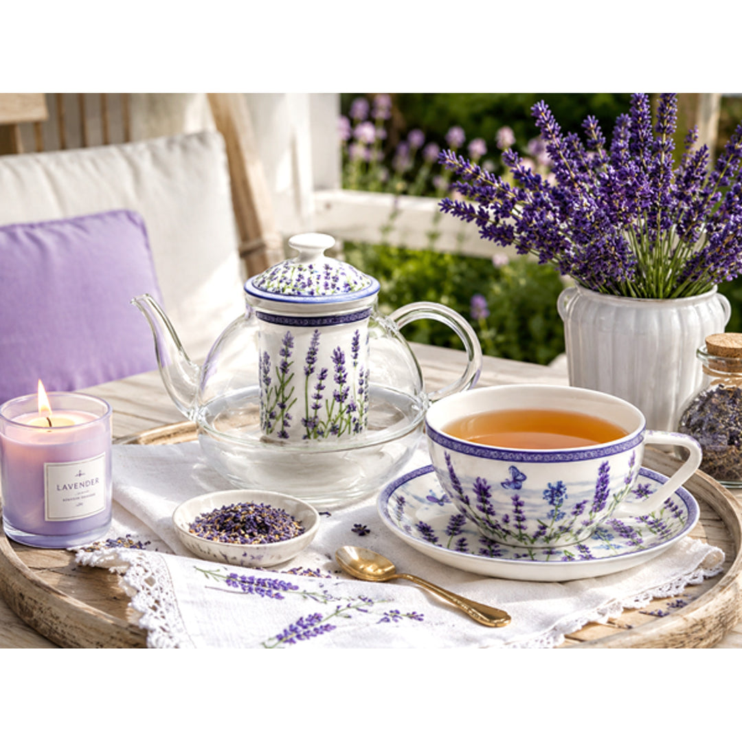 Juego de té «Lavanda», taza y tetera (tea for one) Queen Isabell