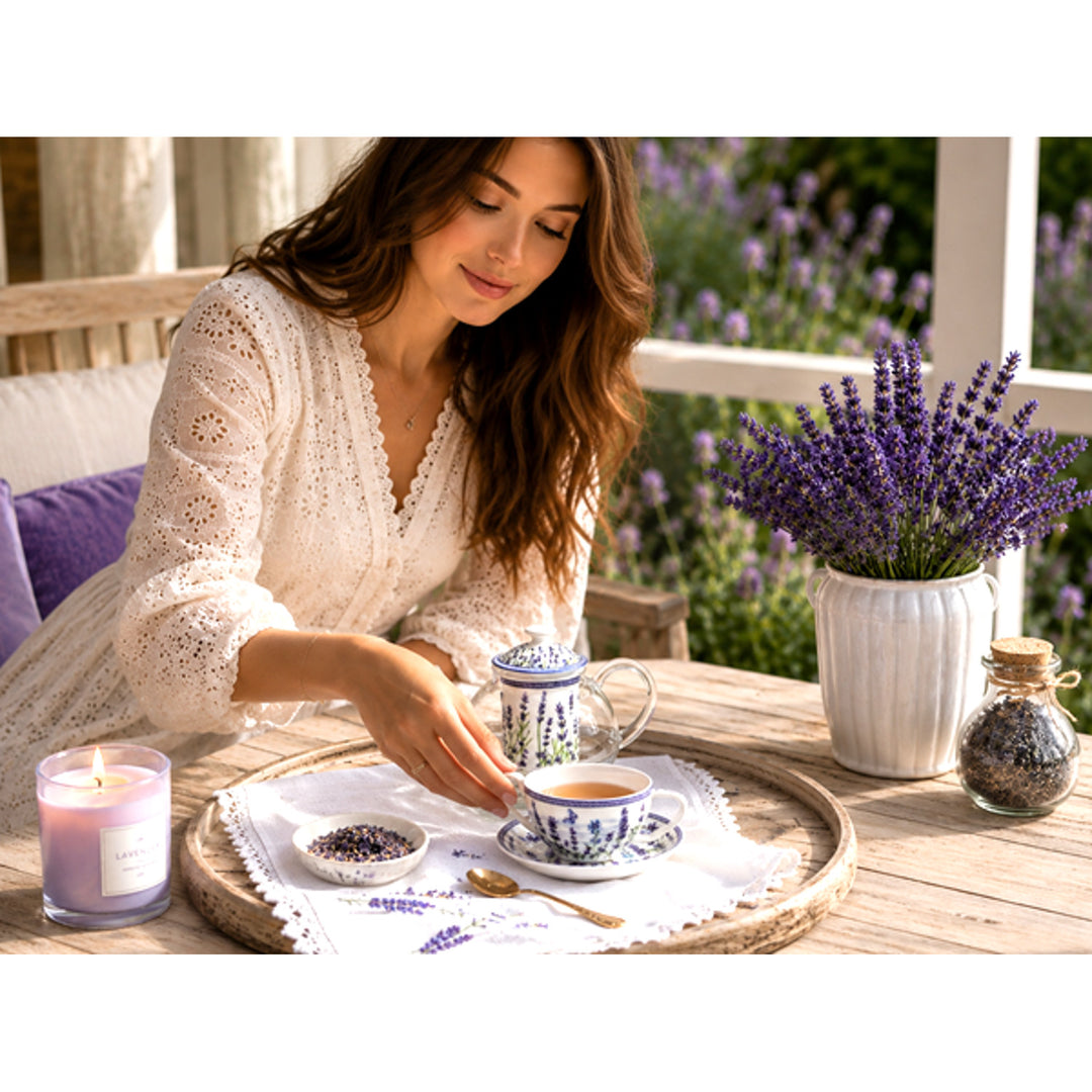 Juego de té «Lavanda», taza y tetera (tea for one) Queen Isabell