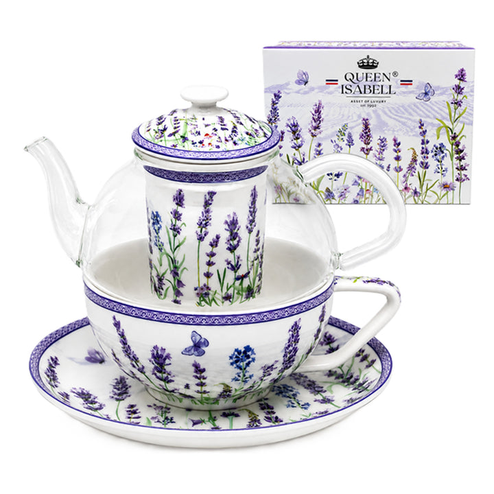 Juego de té «Lavanda», taza y tetera (tea for one) Queen Isabell
