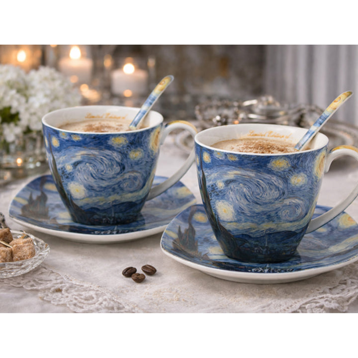Tazas de porcelana Van Gogh «Noche estrellada», 2 x 250 ml, juego, Queen Isabell