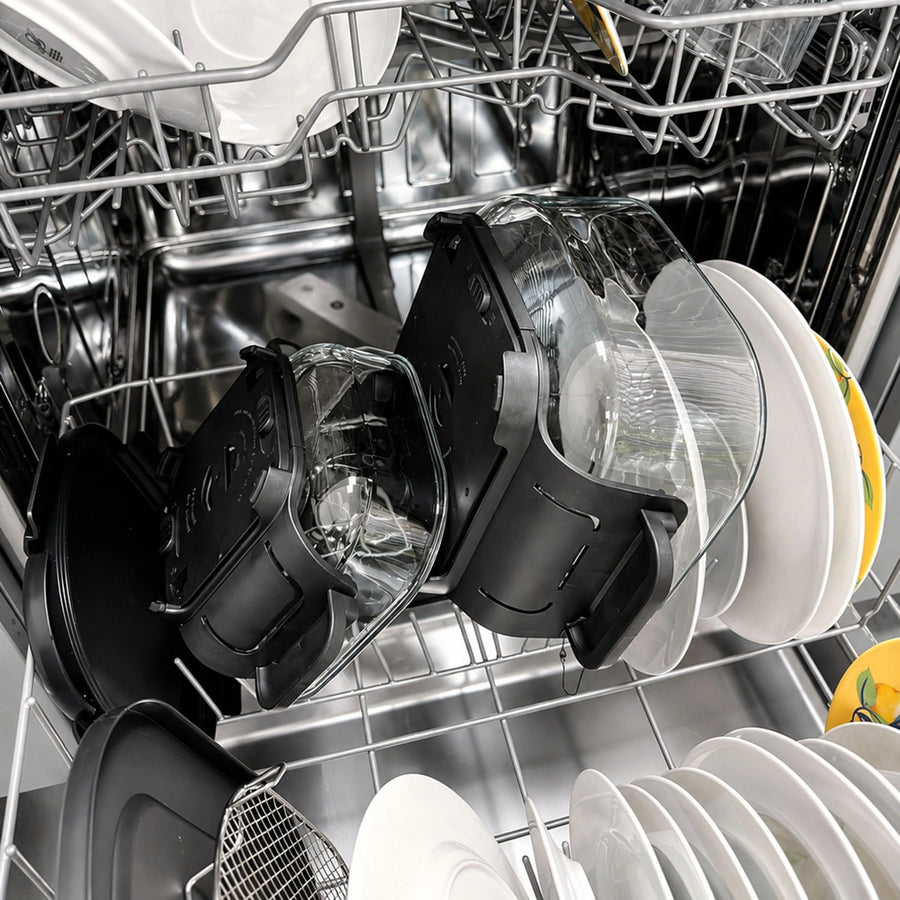 Freidora sin aceite LOVIO PureFry Ultra Crisp LVAF003BK 4 l + 1,5 l, 1550 W, negra, con recipientes de cristal
