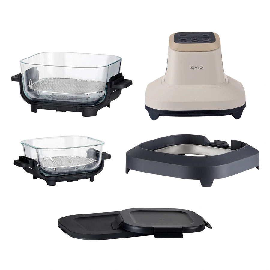 Freidora sin aceite LOVIO PureFry Ultra Crisp LVAF003BE 4 l + 1,5 l, 1550 W, color beige, con recipientes de cristal