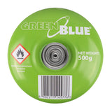 Cartucho de gas GreenBlue de 500 g. Certificado: Pi 0437, conforme a la norma EN 417, butano-propano, rango de temperatura de -10 °C a +40 °C, válvula de 7/16", GB499, 48 unidades