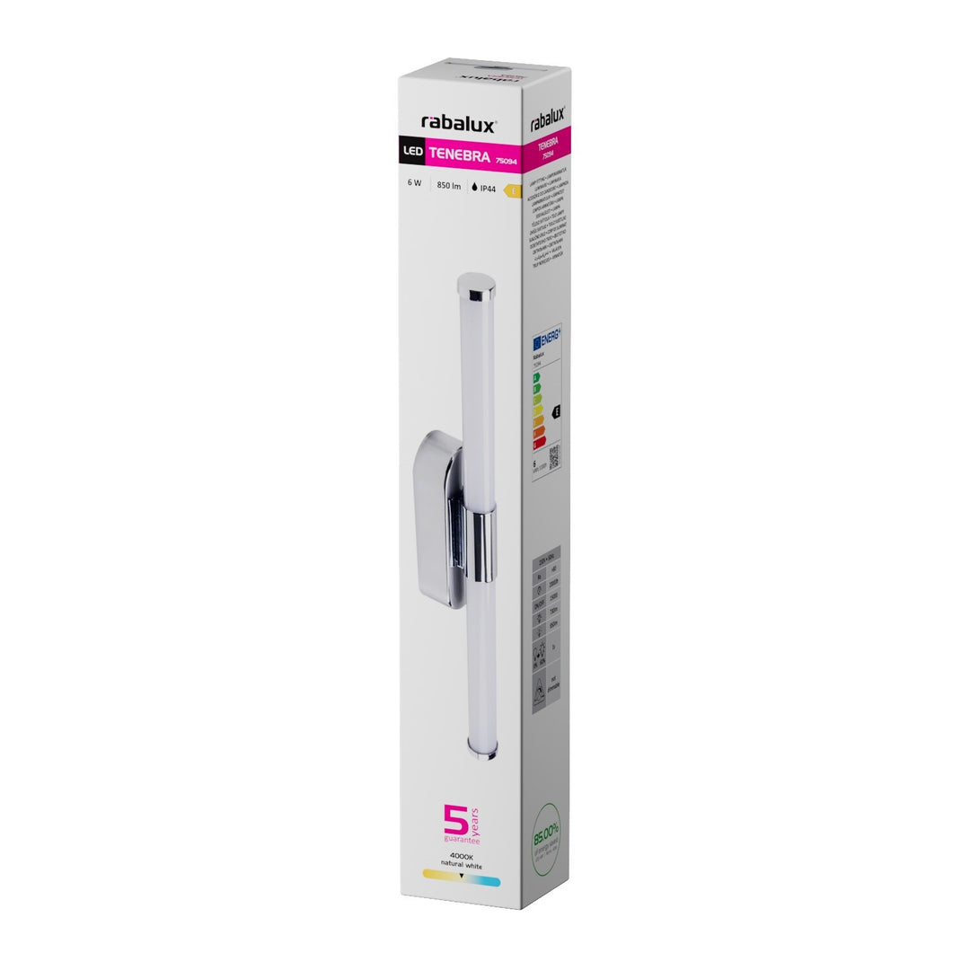 Aplique de interior Tenebra, LED 6 W, 730 lm, 4000 K, L 40 cm, IP44, cromado, 75094