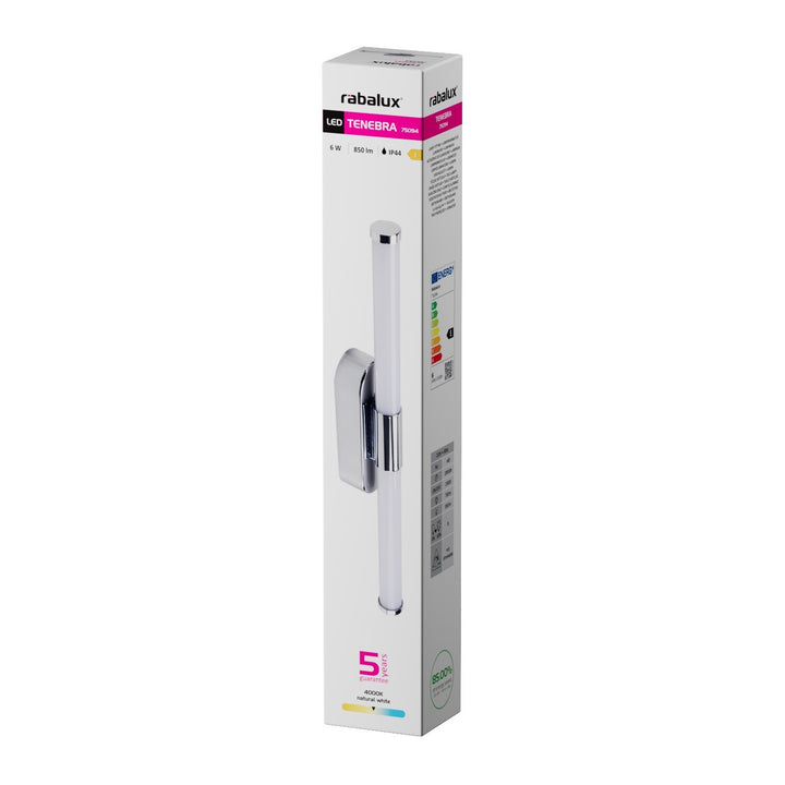 Aplique de interior Tenebra, LED 6 W, 730 lm, 4000 K, L 40 cm, IP44, cromado, 75094