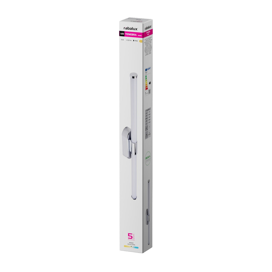 Aplique de interior Tenebra, LED 8 W, 1000 lm, 4000 K, L 60 cm, IP44, cromado, 75095