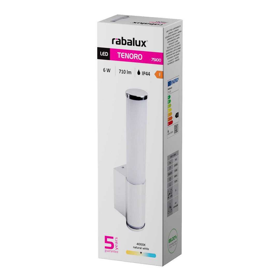 Aplique de interior Tenero, LED 6 W, 4000 K, 600 lm, 29 cm de altura, cromado, IP44, 75100