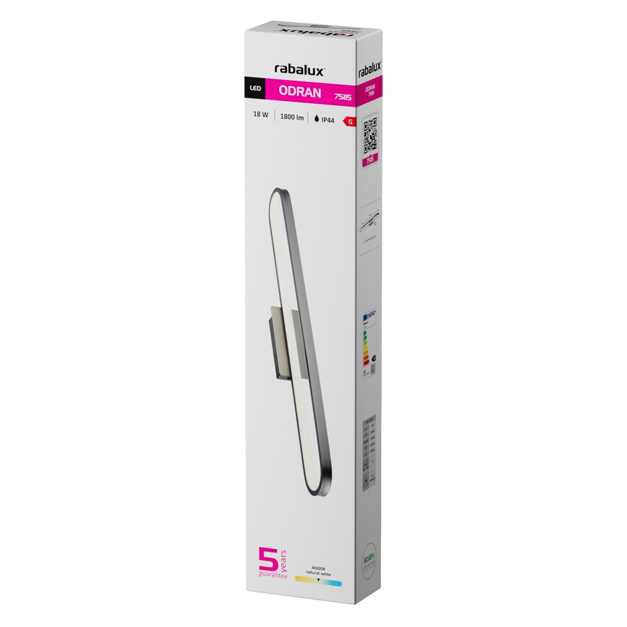 Aplique de baño, Odran, LED 18 W, 1350 lm, 4000 K, L 60 cm, color gris plomo, IP44, 75115