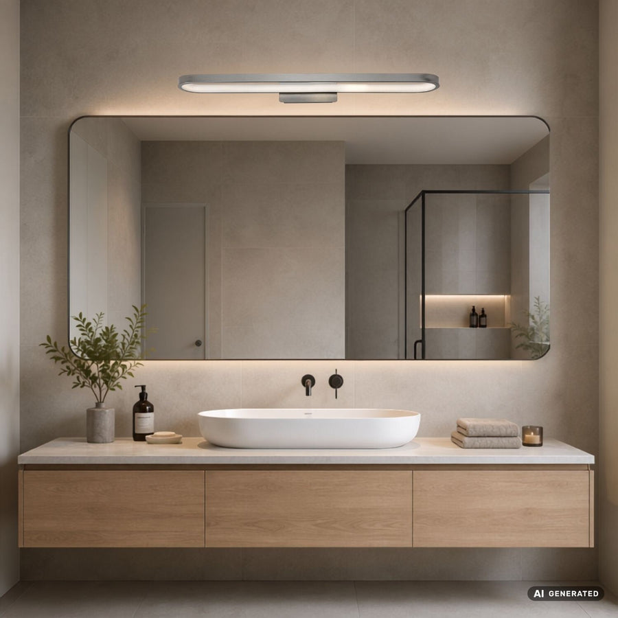 Aplique de baño, Odran, LED 18 W, 1350 lm, 4000 K, L 60 cm, color gris plomo, IP44, 75115