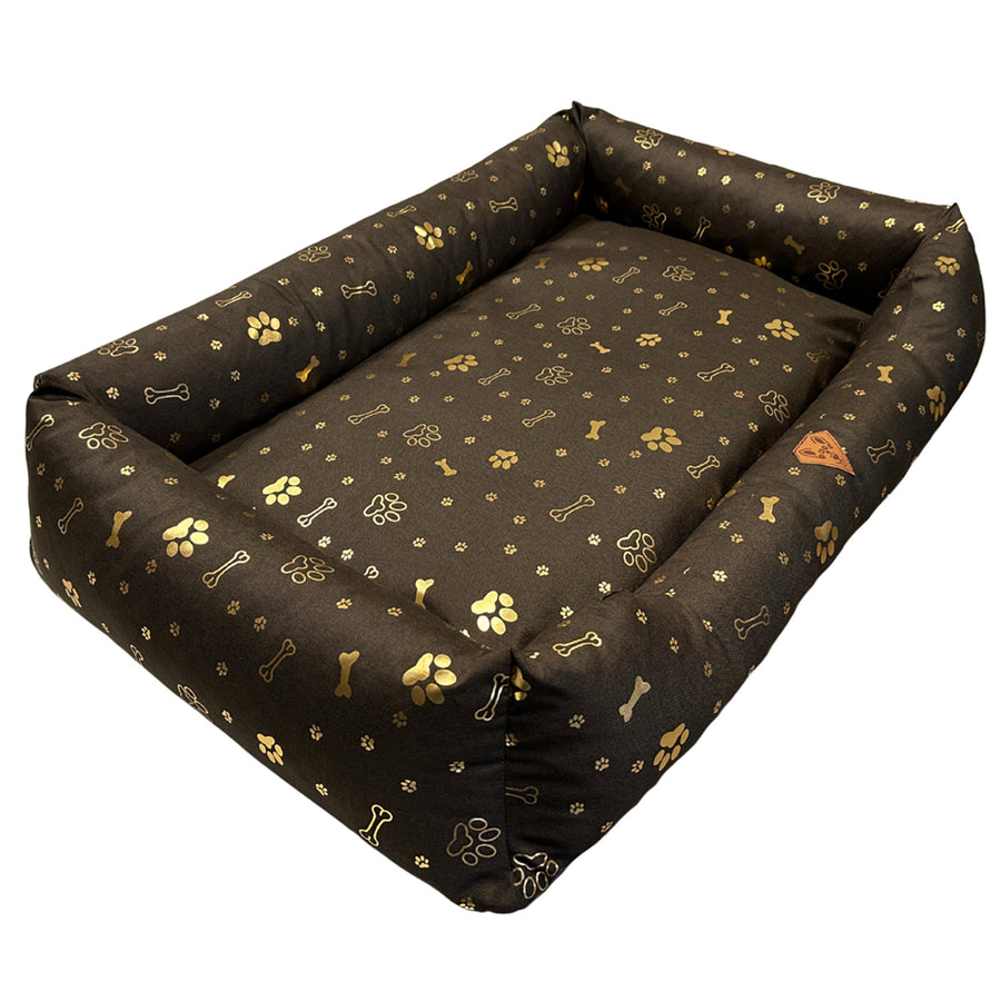 Cama para perro, 100 x 75, impermeable, con huesos dorados, desmontable, Dogs4life