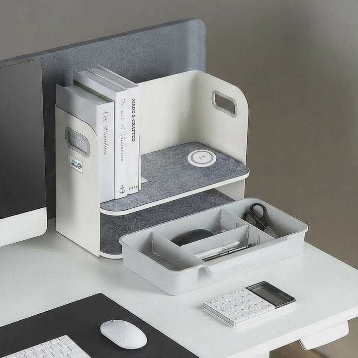 Organizador de mesa de escritório Ergo com gaveta e carregador sem fio, branco, máx. 10kg, ER-441