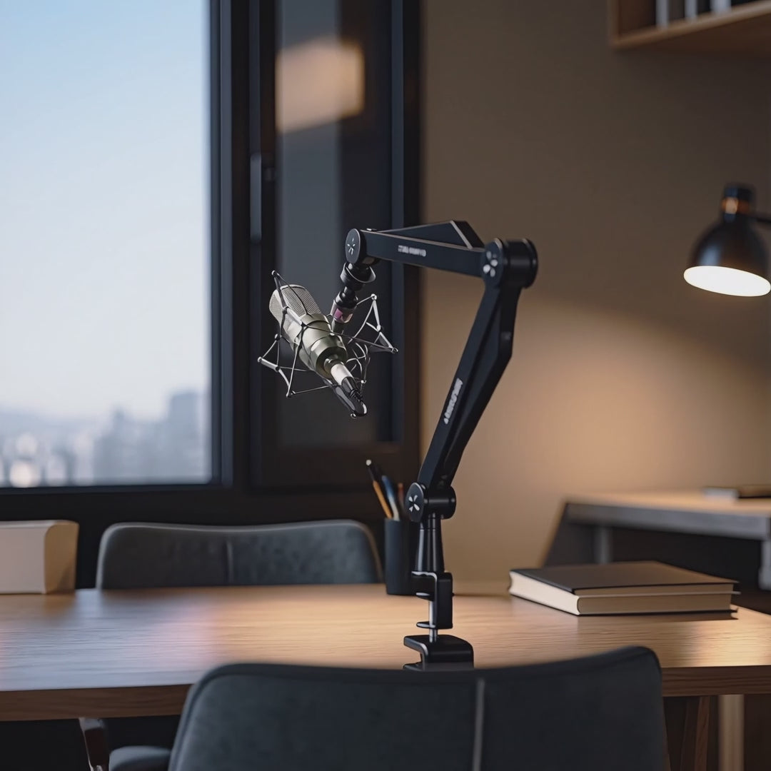 NanoRS RS422 Soporte de Micrófono con Rosca de 3/8" y 5/8" para Mesa, Carga Máxima de 1 kg | Altura Regulable hasta 84,7 cm | Giratorio 360° | Con Gestión de Cables | Ideal para Estudio y Streaming