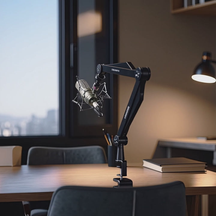 NanoRS RS422 Soporte de Micrófono con Rosca de 3/8" y 5/8" para Mesa, Carga Máxima de 1 kg | Altura Regulable hasta 84,7 cm | Giratorio 360° | Con Gestión de Cables | Ideal para Estudio y Streaming
