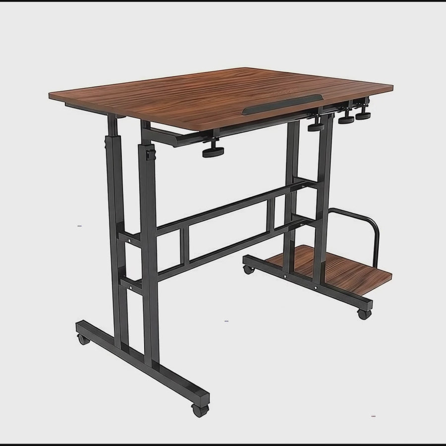 Mesa escritorio móvil para portátil Maclean, negra, tablero 80x60 cm, 50 kg máx., altura regulable 67-115 cm, MC-124 B