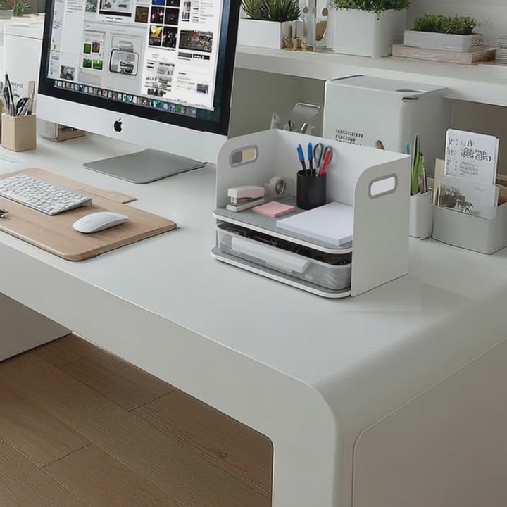 Organizador de escritorio con cajón y sujetalibros Organizador de material de oficina Bandeja de hasta 10 kg Blanco