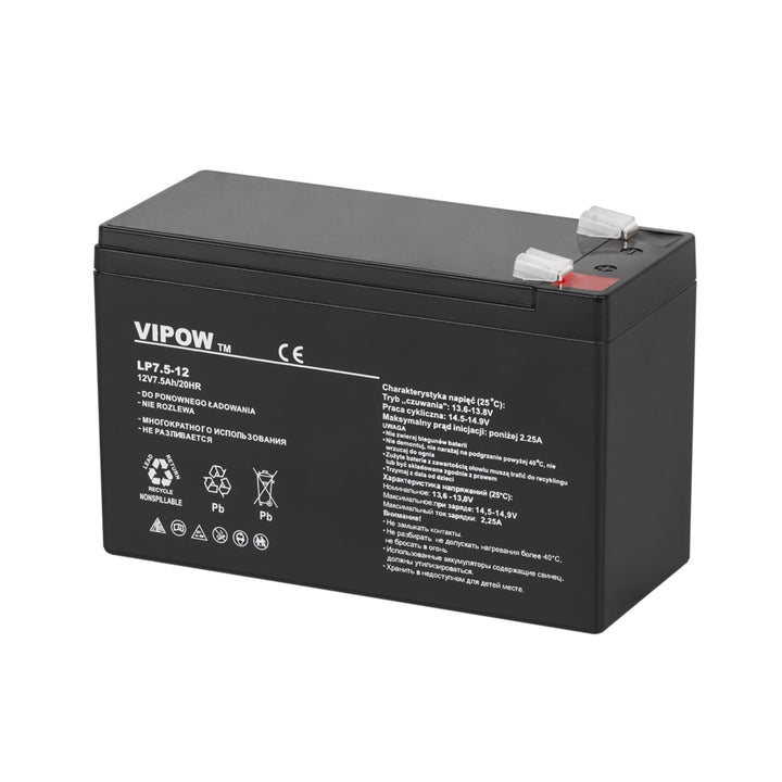 Batería de gel Vipow, sin mantenimiento, larga duración, 12V 7,5Ah