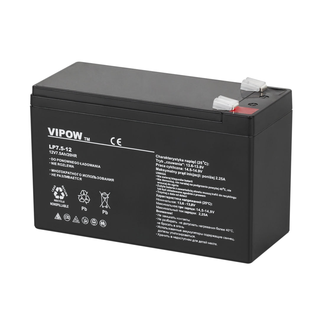 Bateria de gel recarregável VIPOW 12V 7,5Ah sem manutenção