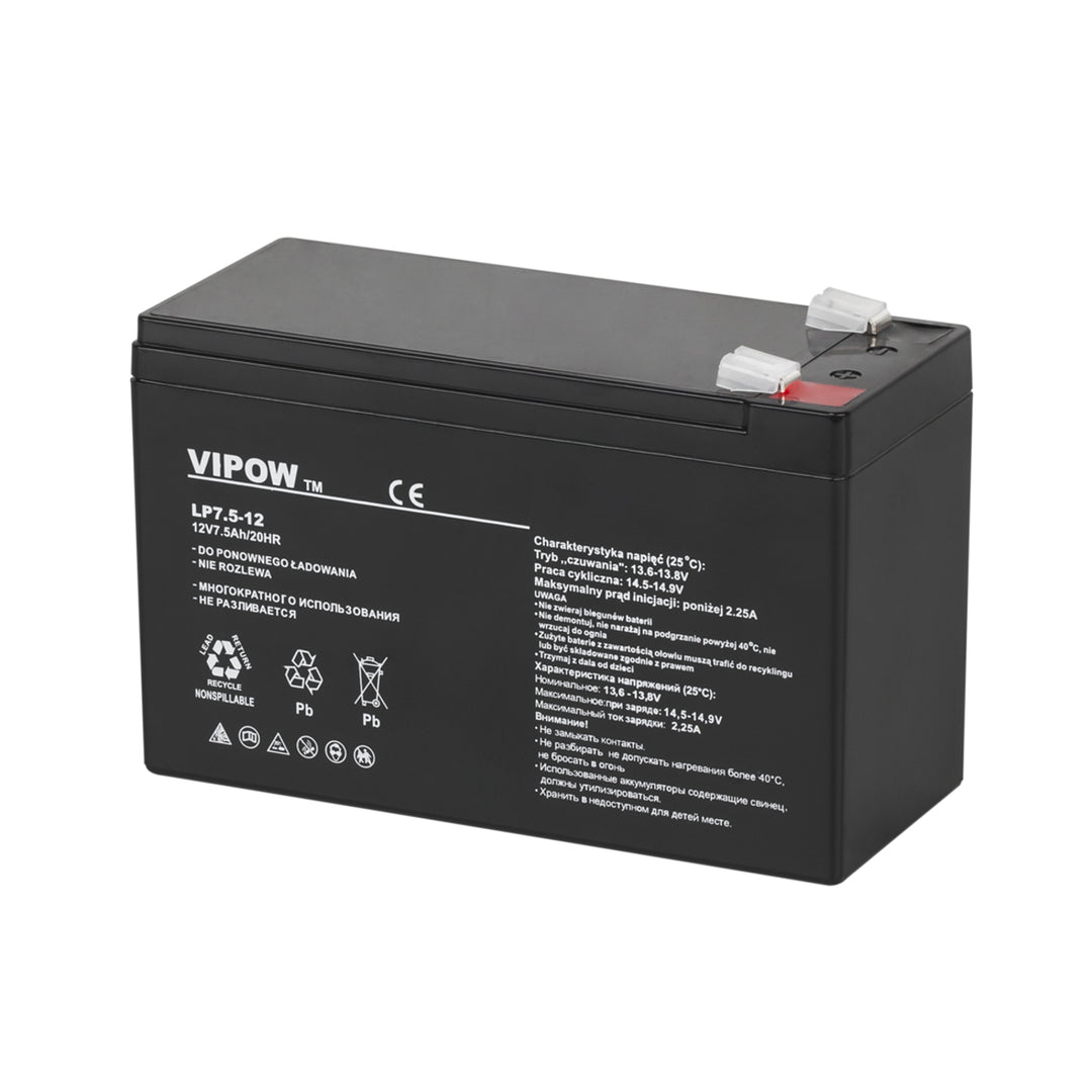 Bateria de gel recarregável VIPOW 12V 7,5Ah sem manutenção