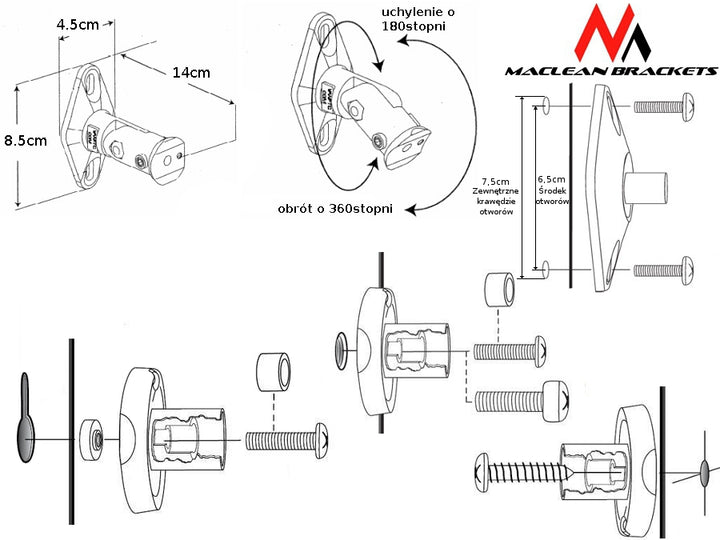 Maclean MC-528 Montaje de Altavoz Negros Giratorio de Rotación de Inclinación