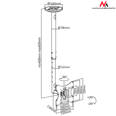 Suporte para TV de teto 23-42 " 50 - 85 cm 30kg Maclean MC-504A B