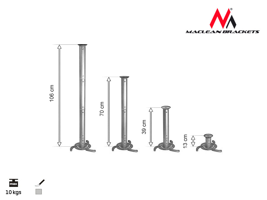 Soporte de techo para proyector 80-980mm, 10kg Maclean MC-517