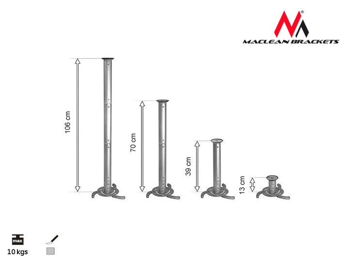 Soporte de techo para proyector 80-980mm, 10kg Maclean MC-517