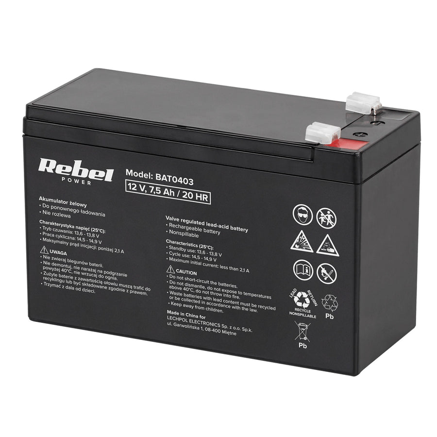 Bateria de gel Rebel Power 12V 7,5 Ah sem manutenção