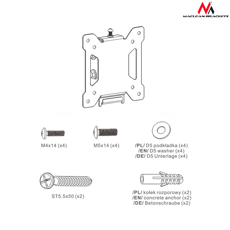 Móvel TV 13-27" 20 kg max VESA 100x100 Preto Maclean MC-596