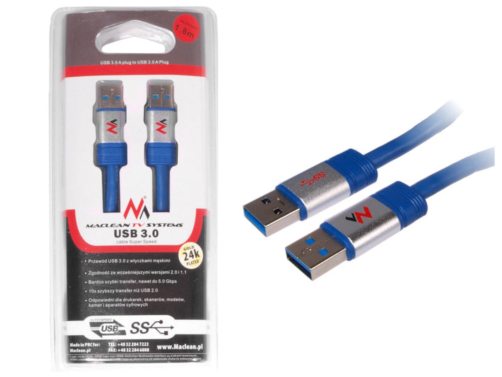 Cabo de extensão USB 3.0 1,8m AM-AM 5G padrão-A macho para padrão A macho AM - AM 1,80m Maclean