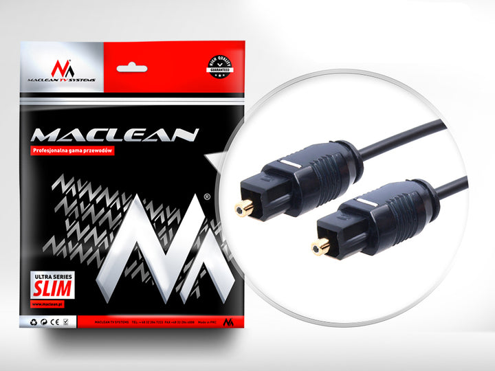 Cable óptico Toslink T-T SLIM 2mm (Longitud de 0,5m a 5m) Negro Maclean MCTV-750