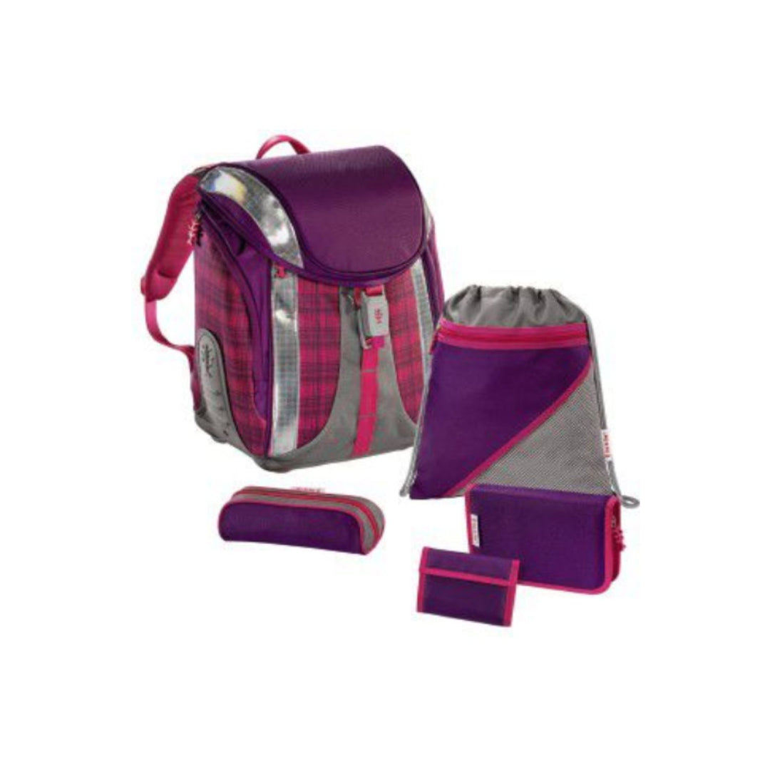 Set escolar: mochila, estuche, portatodo, cartera, saco FLEXLINE Step by Step DAHLIA CHECKED Hama 001031500000