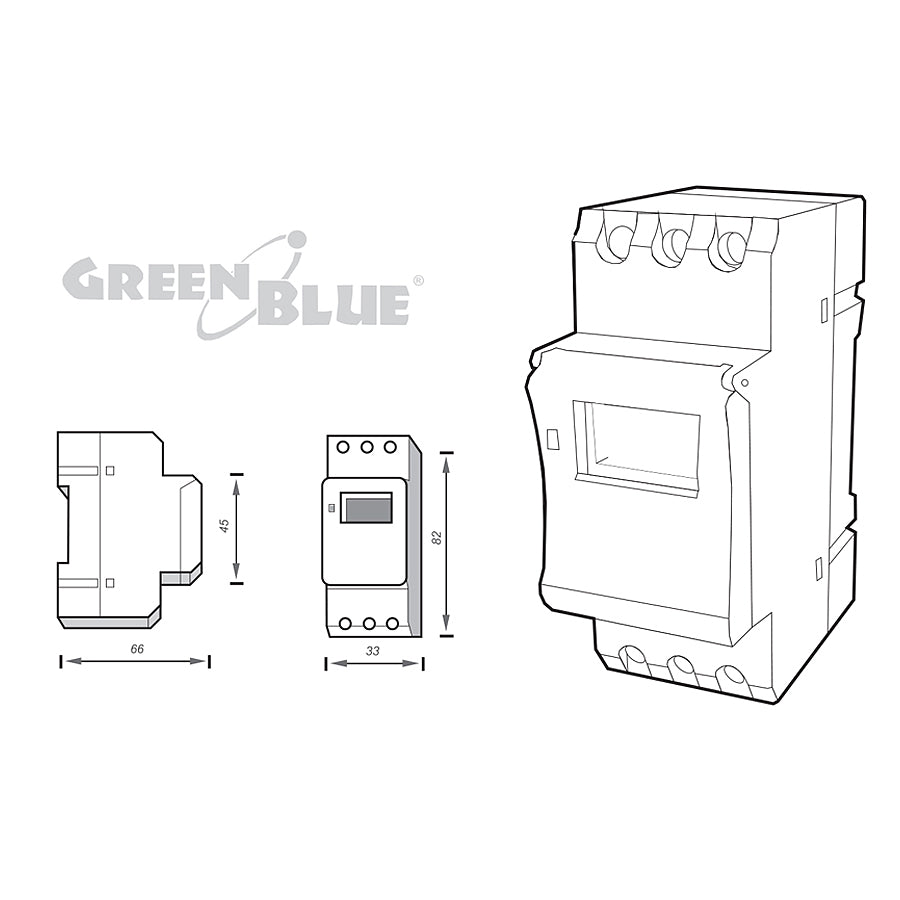 Programador elétrico digital diário semanal tipo trilho DIN 16A 250V GreenBlue GB100