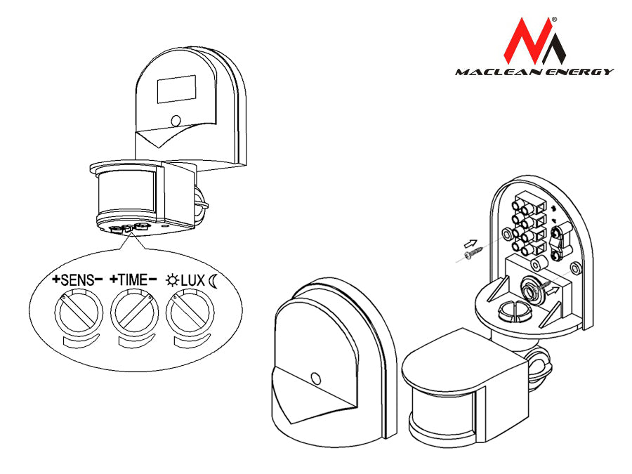 Sensor de movimiento de pared y crepuscular 180 ° Maclean MCE25