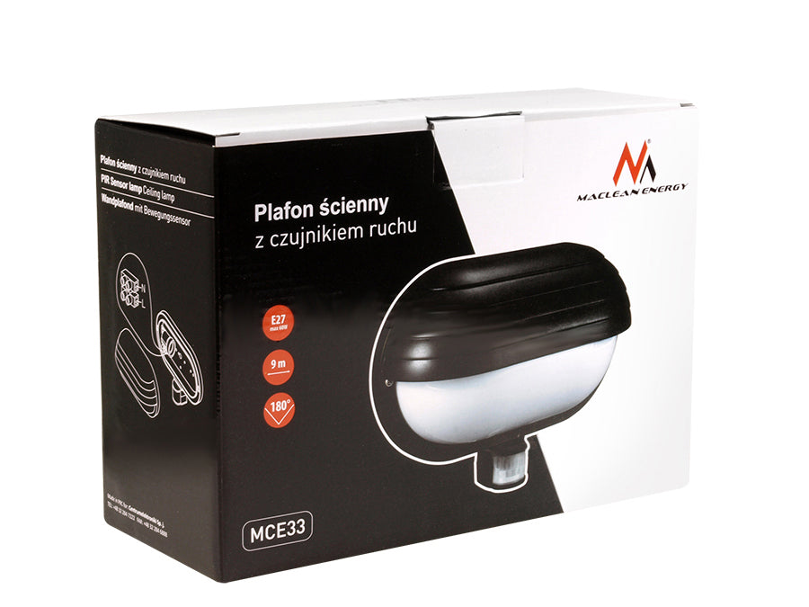 Aplique de pared con detector de movimiento 180°, sensor crepuscular Maclean Energy MCE33