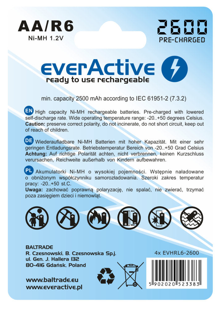 Pilas recargables everActive Ni-MH R-06 AA 2600mAh