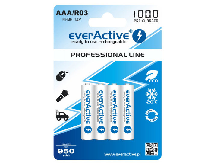 4 pilhas recarregáveis ​​R03/AAA everActive