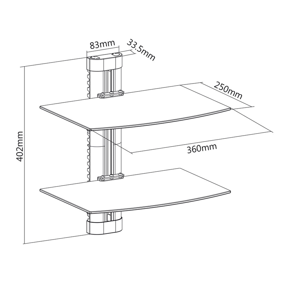 Mesa de pared rtv dvd cristal 2 niveles tapa placa