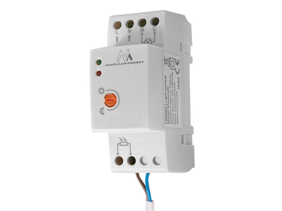 Interruptor sensor de crepúsculo para trilho DIN com sonda externa 220-240V / AC, 50Hz 20A Maclean MCE83