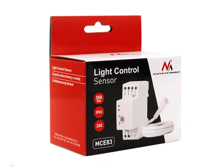 Interruptor sensor de crepúsculo para trilho DIN com sonda externa 220-240V / AC, 50Hz 20A Maclean MCE83