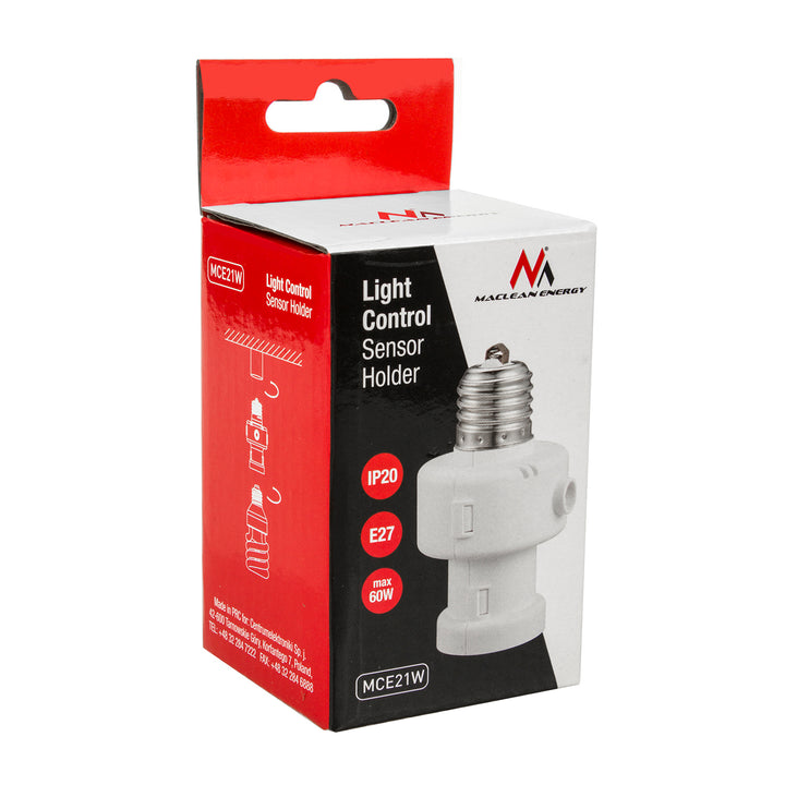 Porta-lâmpada com sensor crepuscular e temporizador E27 100W Maclean MCE21W