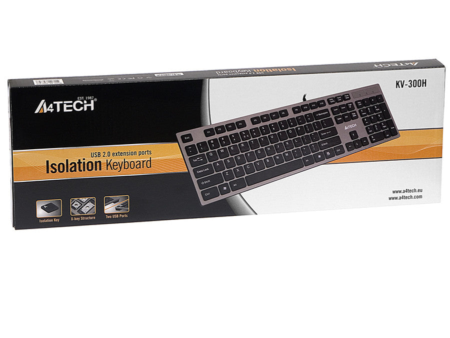 Teclado KV-300H Slim USB Hub USB A4-Tech ultra plano